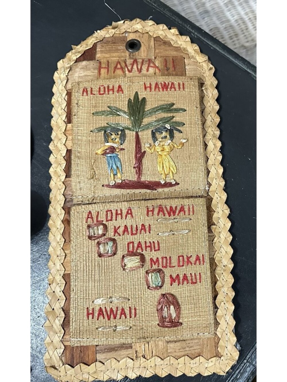VIintage Wall Mail Holder Organizer HAWAII Straw Woven Tropical Handmade